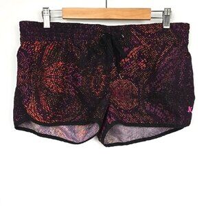 HURLEY Women's Activewear Short Black Red Pink Print Tie Waist 2 Inseam Size XL
